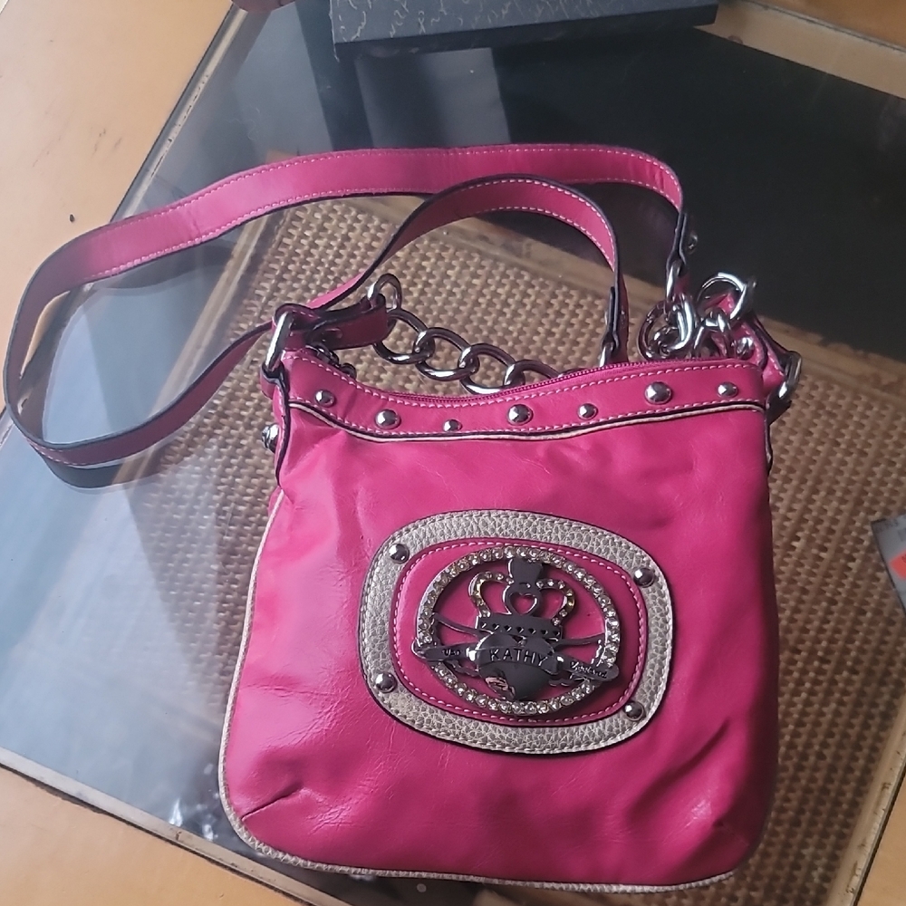 Vintage Kathy Van Zeeland Pink Women's Bag with Chain Strap